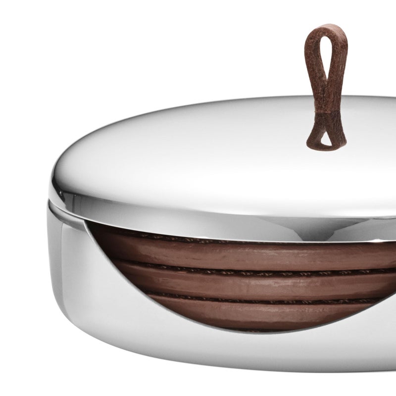 Georg Jensen SKY Collection Coaster Set, Set of 4 Leather Coasters in Stainless Steel Case - Image 2
